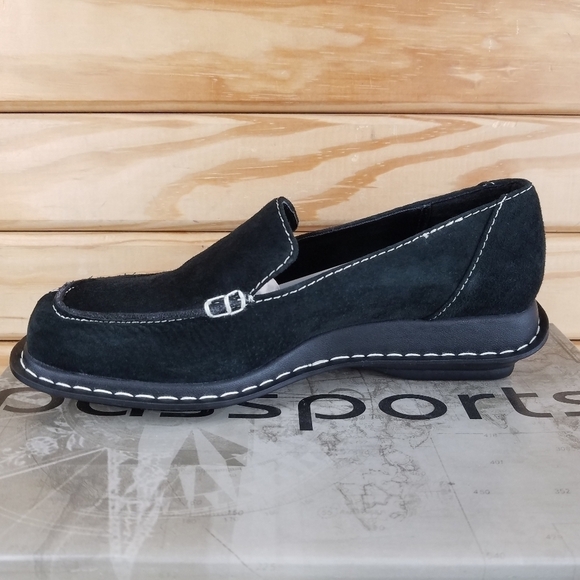 Suede Leather Loafer Black Slip on Comfort Shoes Moc Toe NEW CL Passports 6M NEW - Picture 7 of 10